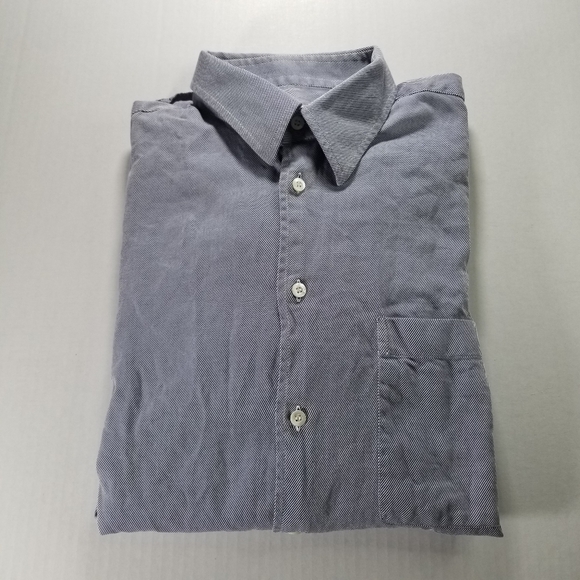Brioni Mens 100% Cotton Italy Blue Casual Button Down Dress Micro Striped XL - Picture 1 of 10